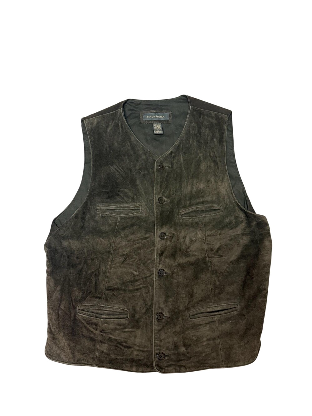 Vintage Banana Republic Suede Leather Vest Mens Large Brown Belted Western 90s